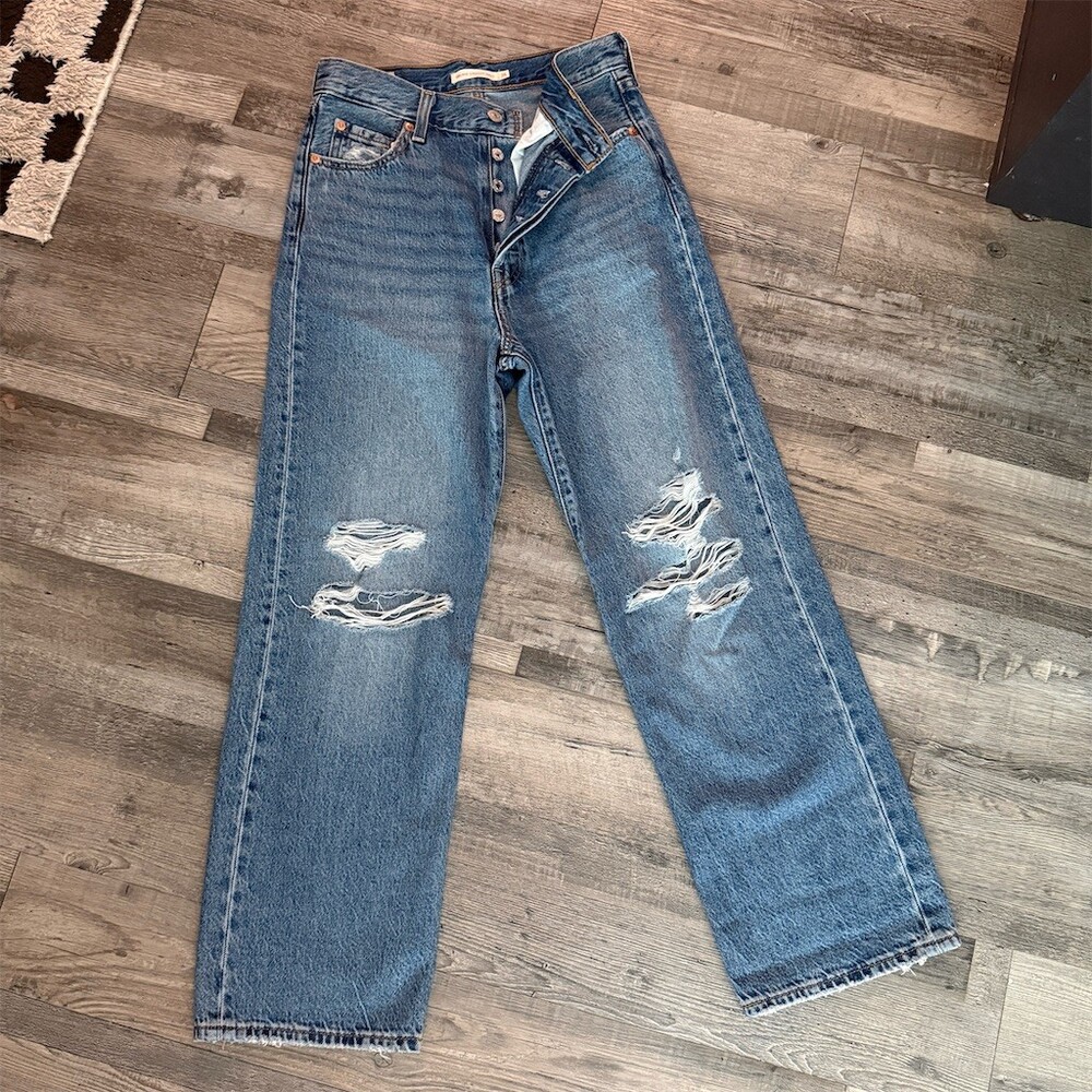 Levi's Ribcage Straight Ankle Jeans Womens W26 L27 High Rise Distressed
